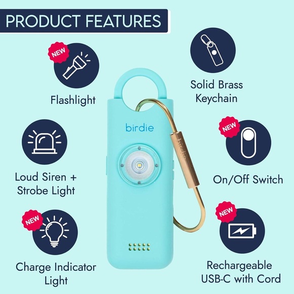 NWT/NIB • She’s Birdie - The Original Personal Safety Alarm Keychain (Aqua) - Picture 6 of 10